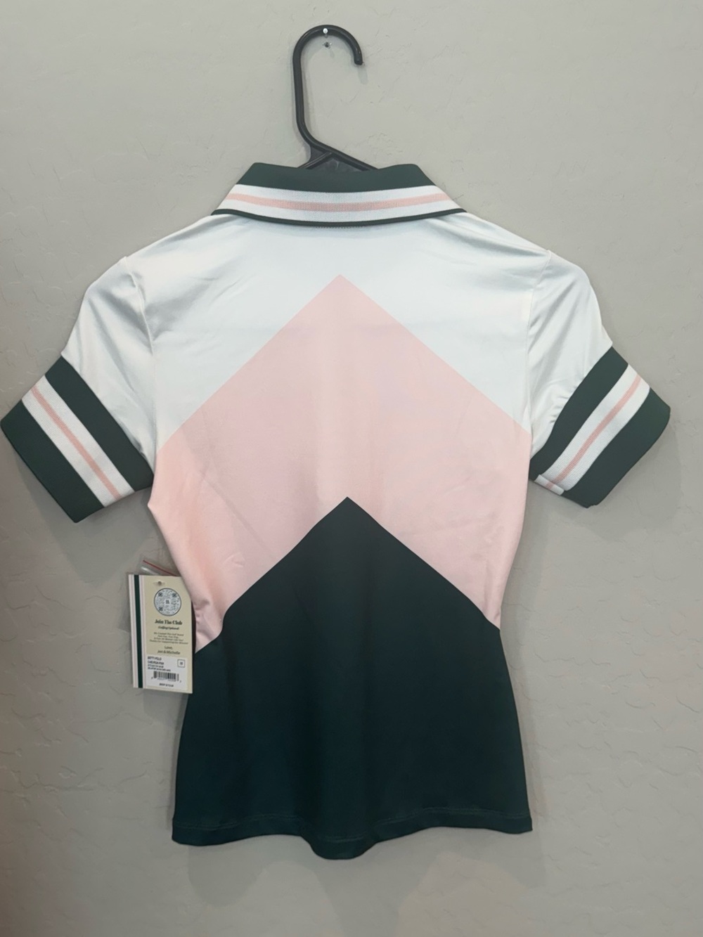 Fore All Women's Colorblock Golf Polo in Pink, White & Dark Green - Picture 3 of 5